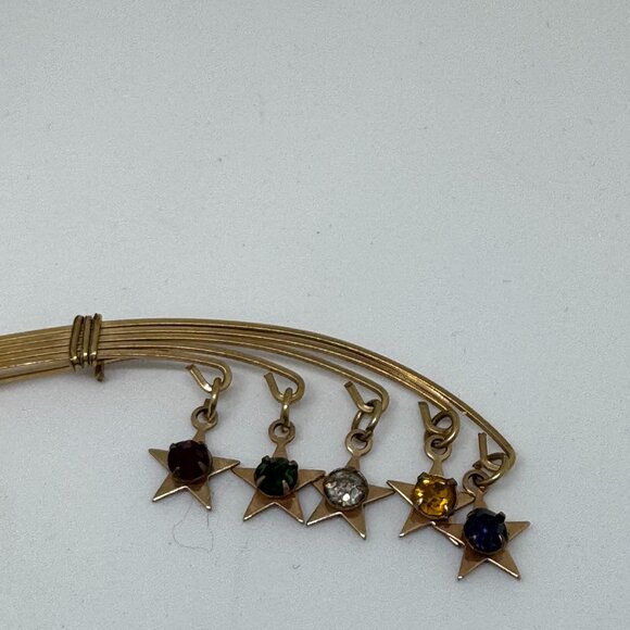 Opulent Vintage 10K Gold Multicolor Rhinestone Dangle Pin - Picture 2 of 4